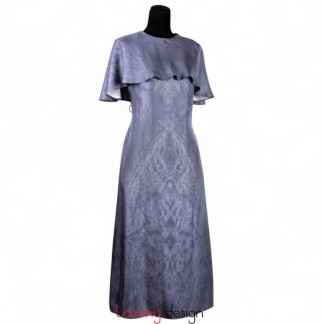 Silk dress with large lotus-leaf collar - T10 stone carving pattern